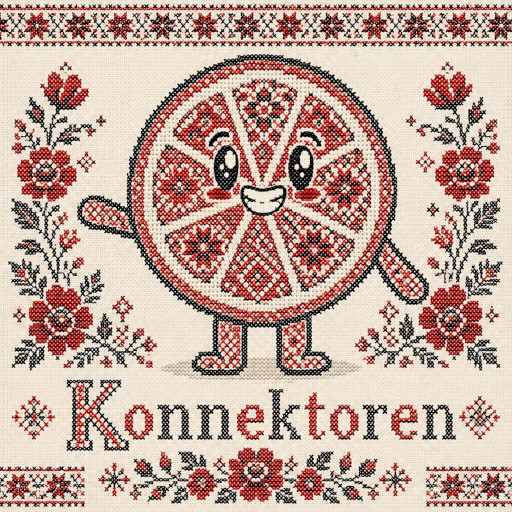 Konnektoren mascot in traditional Ukrainian embroidery style